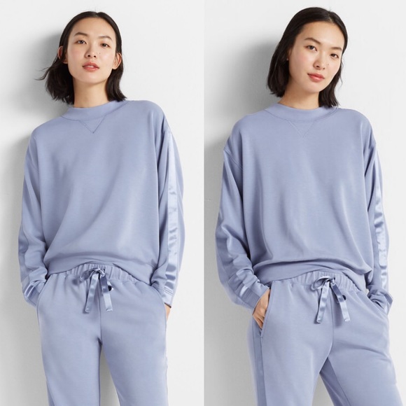 Club Monaco Sweaters - Club Monaco Satin Stripe Baby Blue Athleisure Sweatshirt